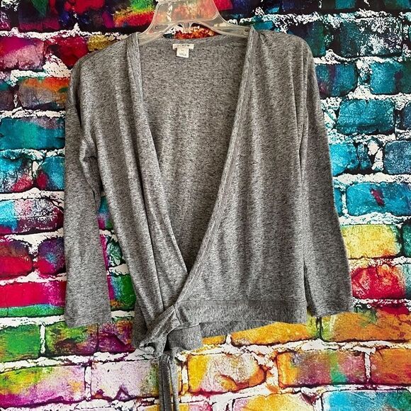 J. Crew Knit Tie-Front Wrap Top | H5983 | Heather Graphite - Picture 2 of 6